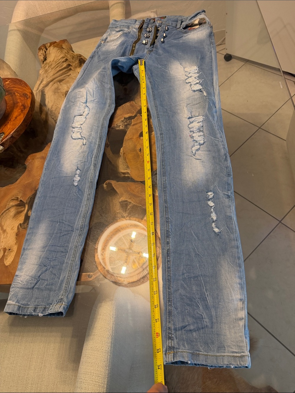Slim Straight Distressed Light Blue Men's Jeans
